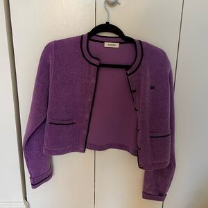 Sandro Purple Cardigan with Black Trim